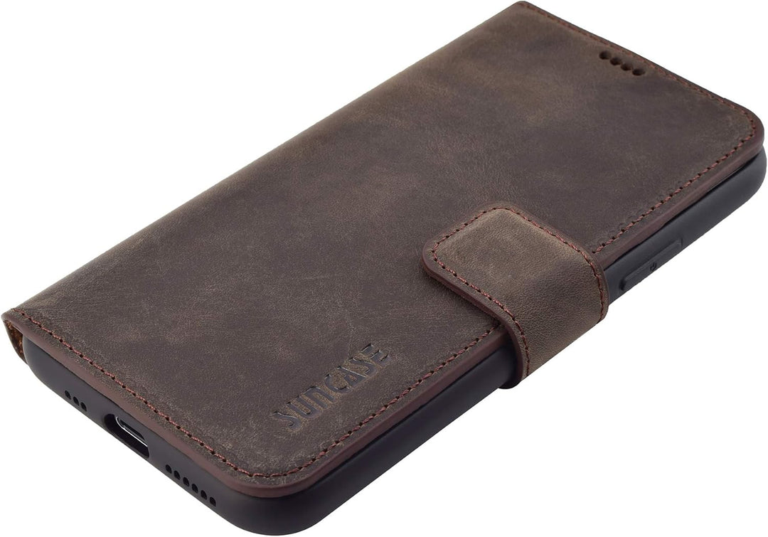 Suncase Book-Style Hülle kompatibel mit iPhone 11 (6.1 Zoll) Leder Tasche (Slim-Fit) Lederhülle Hand