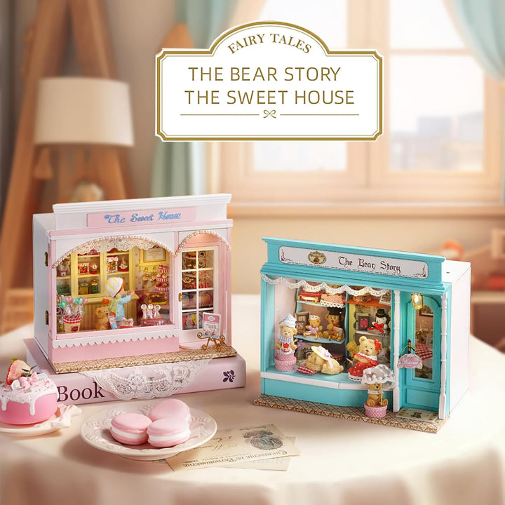 Spilay DIY Miniature House, Mini Handgefertigte Grünes Pflanzenstudio Kit Mit LED-Licht, Schutzhülle