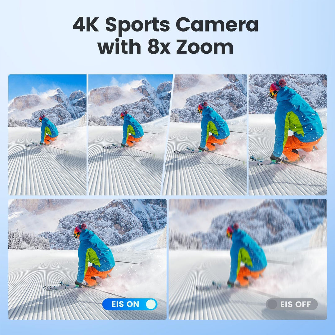 Touchscreen 4K60FPS Action Cam mit 64G Karte, 40M Unterwasserkamera 48MP HD WiFi Kamera mit EIS 8X Z
