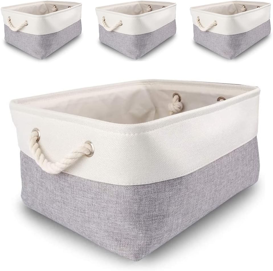 Grosse Aufbewahrungsbox 4er Set, Canvas Stoff Aufbewahrungskörbe mit Griffen für Schränke, Kleidersc
