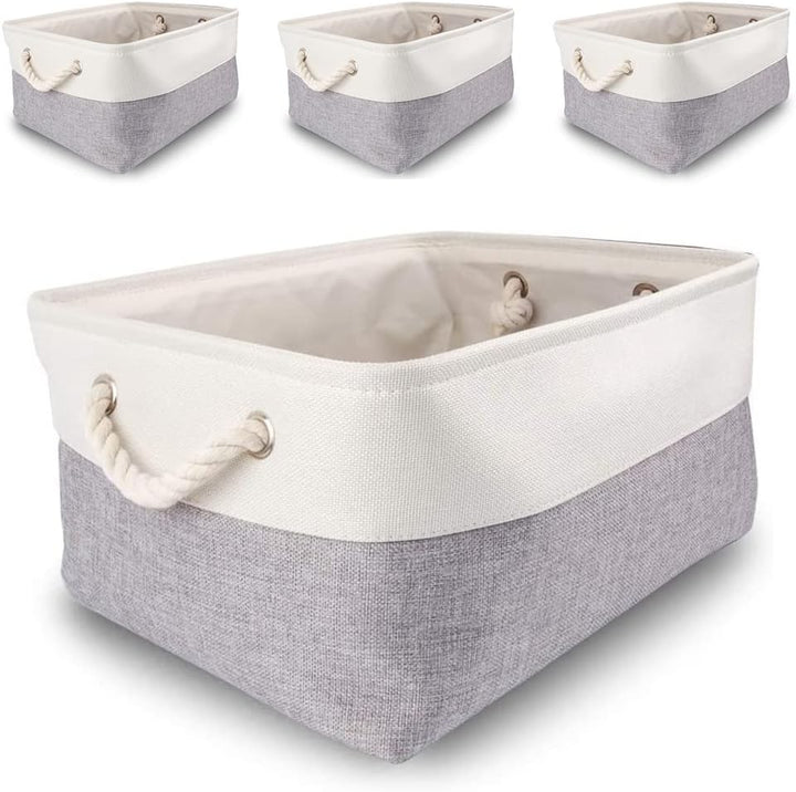 Grosse Aufbewahrungsbox 4er Set, Canvas Stoff Aufbewahrungskörbe mit Griffen für Schränke, Kleidersc