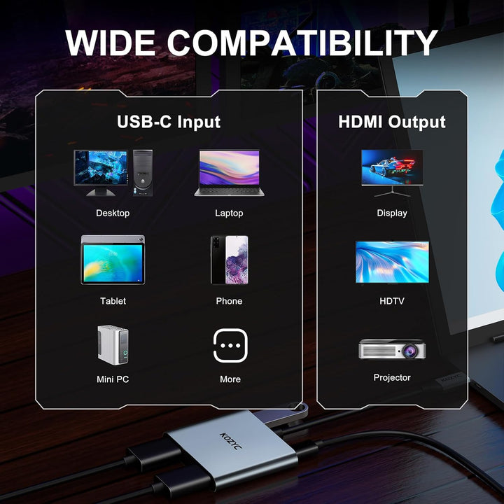 USB C to Dual HDMI Adapter, KOZYC USB C Hub Multiport Adapter mit 2 HDMI 4K, USB 3.0, 100W PD, Unter