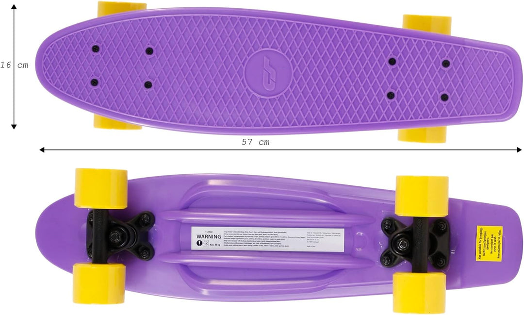 Skateboard Mini Cruiser Board, Komplettboard, Retro-Style für Kinder & Jugendliche, Komplettboard, P