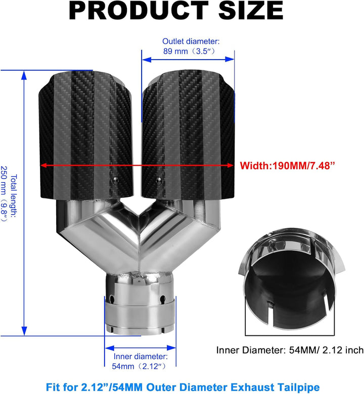 54mm Auspuffspitzen Auspuff Edelstahl und Glänzende Kohlefaser Auto Auspuff Endrohr, Einlass 2,1" Au