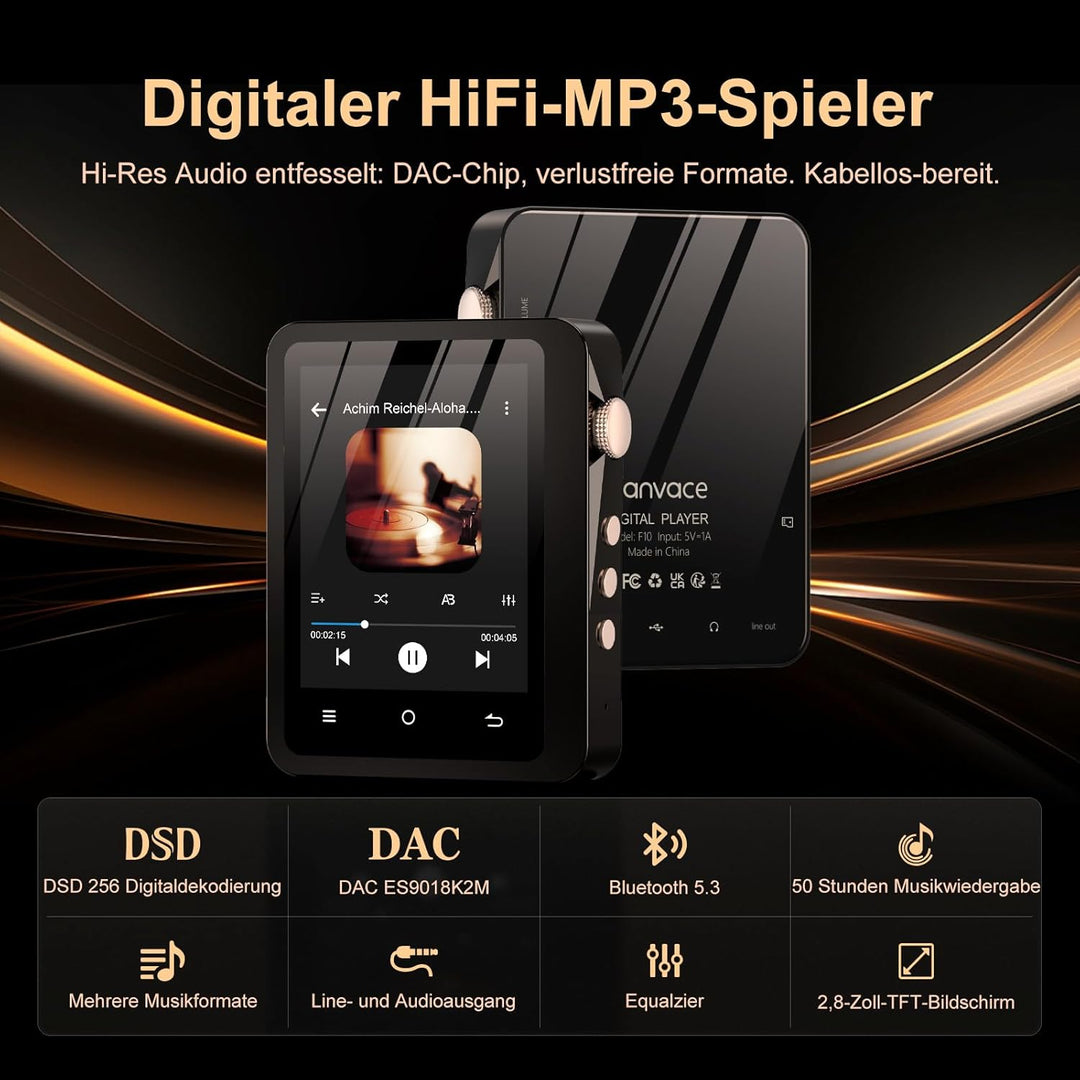 HiFi MP3-Player mit Bluetooth 5.3, verlustfreier DSD-High-Resolution-Digital-Audio-Musikplayer, trag