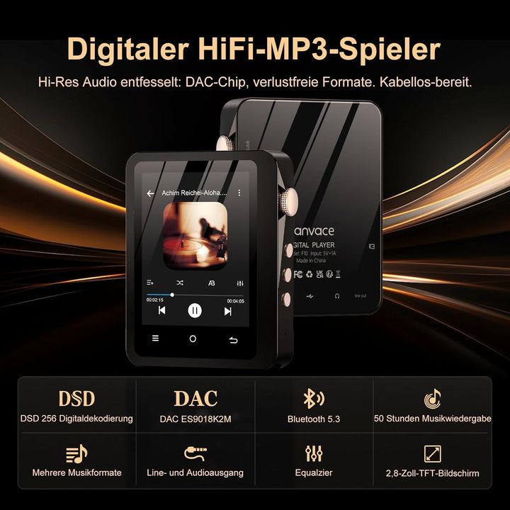HiFi MP3-Player mit Bluetooth 5.3, verlustfreier DSD-High-Resolution-Digital-Audio-Musikplayer, trag