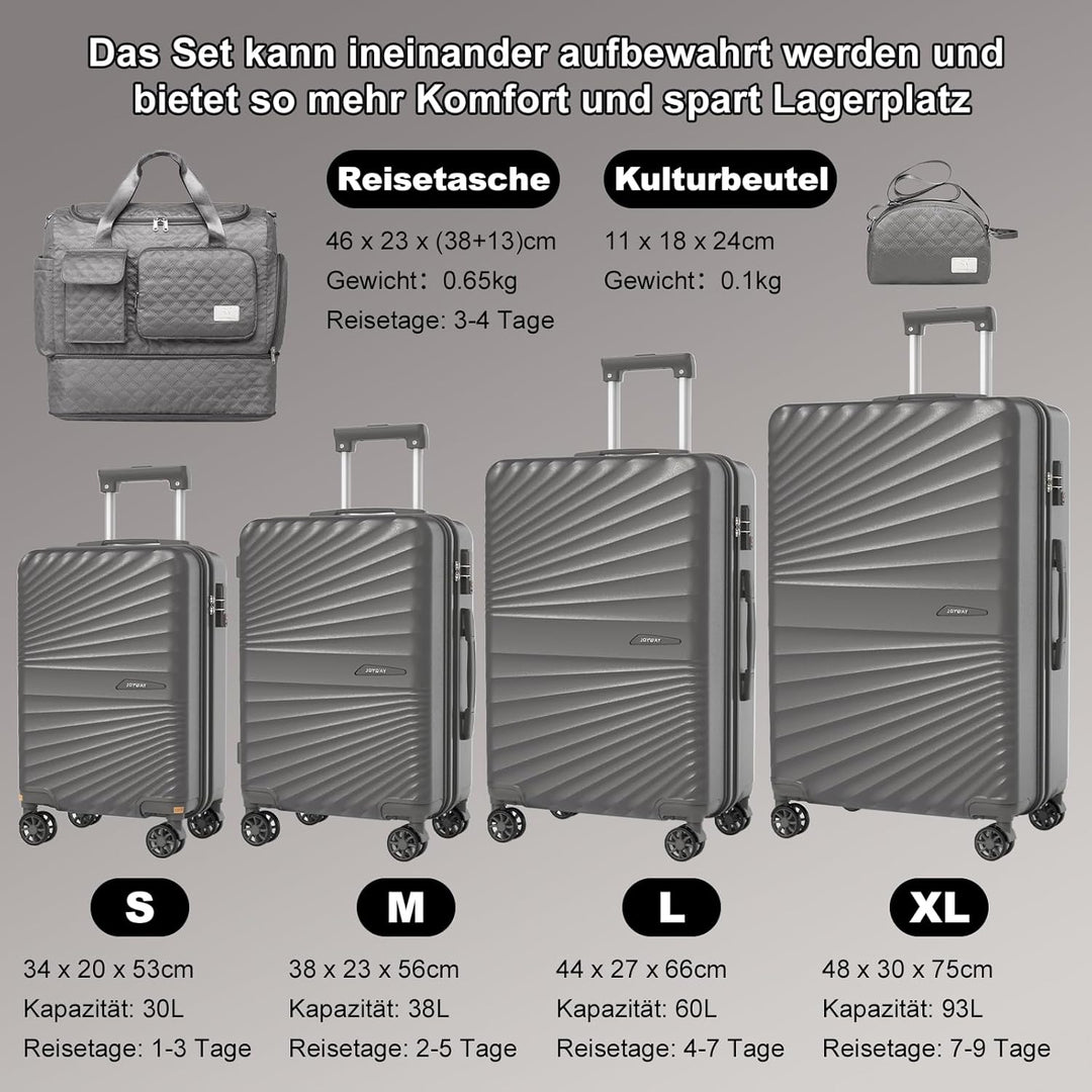 Joyway Kofferset 6tlg Hartschale Leicht mit 4 Rollen und TSA-Schloss Der Gepäcksets Enthält 1 Multif