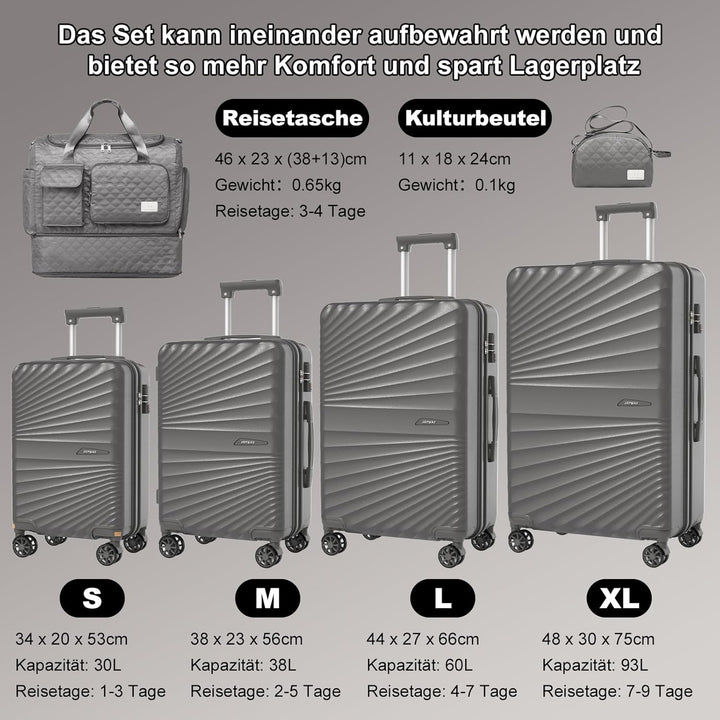 Joyway Kofferset 6tlg Hartschale Leicht mit 4 Rollen und TSA-Schloss Der Gepäcksets Enthält 1 Multif