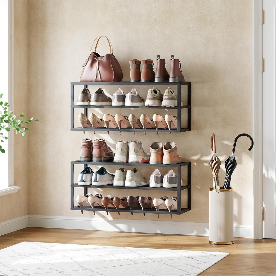HOOBRO Schuhregal Wandmontage, 2er-Set, Schuhregal Wand, Hängende Schuhablage, Schuhorganizer aus Me