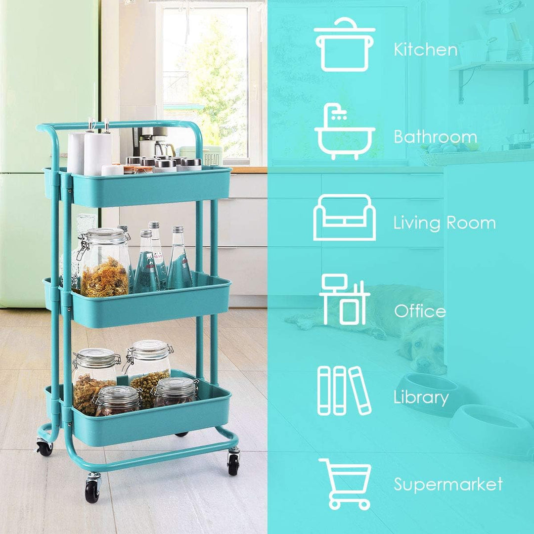 GOPLUS 3-stöckiger Servierwagen mit Rollen, Küchenwagen Metall, Rollwagen für Badezimmer, Küche, Kin