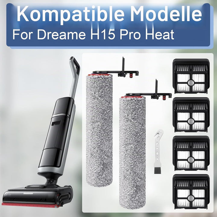 Bürstenrolle Filter Ersatzteile für Dreame H15 Pro Heat Nass Trockensauger Zubehörset，2 Bürstenrolle