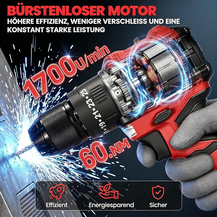 Akkuschrauber/Bohrmaschine Set 25+3 Kompatibel mit Makita 18V Akku, Enthalten 2 Akkus 2.0Ah & Ladege