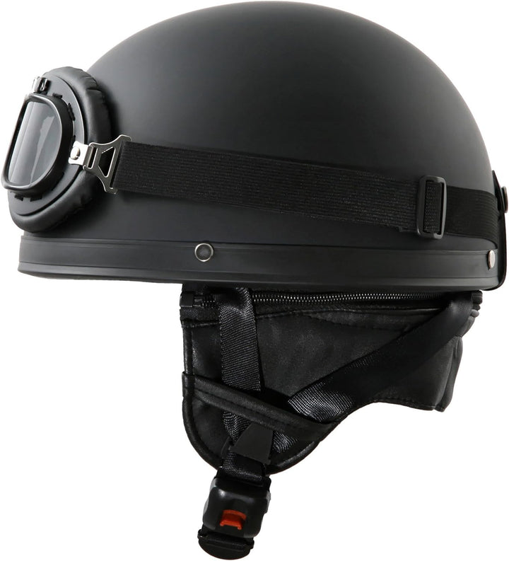 Oldtimer Motorradhelm mit Brille Grösse: XS 53/54cm, Schwarz matt XS 53/54cm Schwarz matt, XS 53/54c