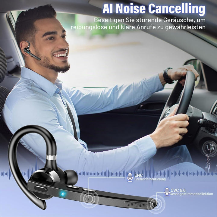 Bluetooth Headset V5.3, Wireless Freisprech Telefon mit CVC 8.0/ENC Dual Mic, APTX, Mute Zwei-Geräte