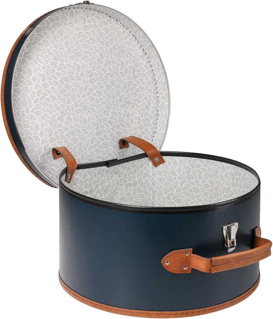 Lierys runder Hutkoffer blau - Masse: 40 cm x 21 cm - grosse Hutschachtel aus Kunstleder - Hutbox zu