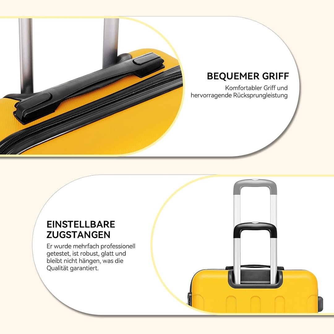 BEIBYE Hartschalen-Koffer Trolley Rollkoffer Reisekoffer Handgepäck 4 Rollen (M-L-XL-Set) (Yellow, S
