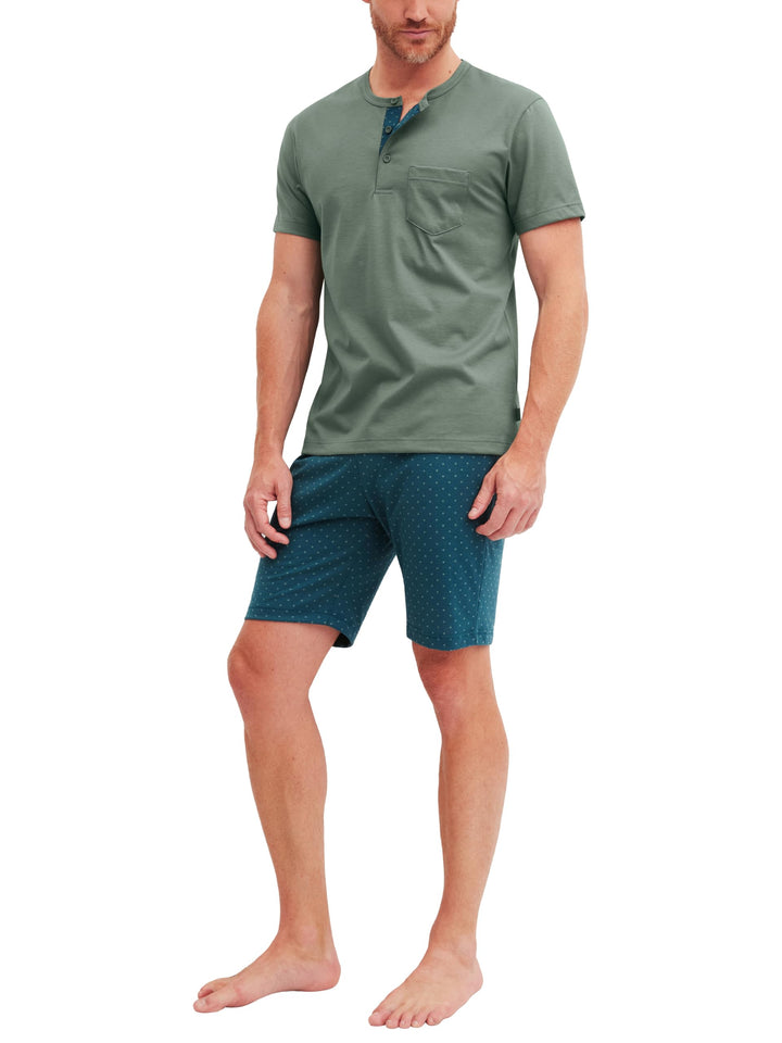 CALIDA Relax Imprint Kurz-Pyjama Herren, aus 100% Baumwolle, pflegeleicht, elastisch und formstabil,