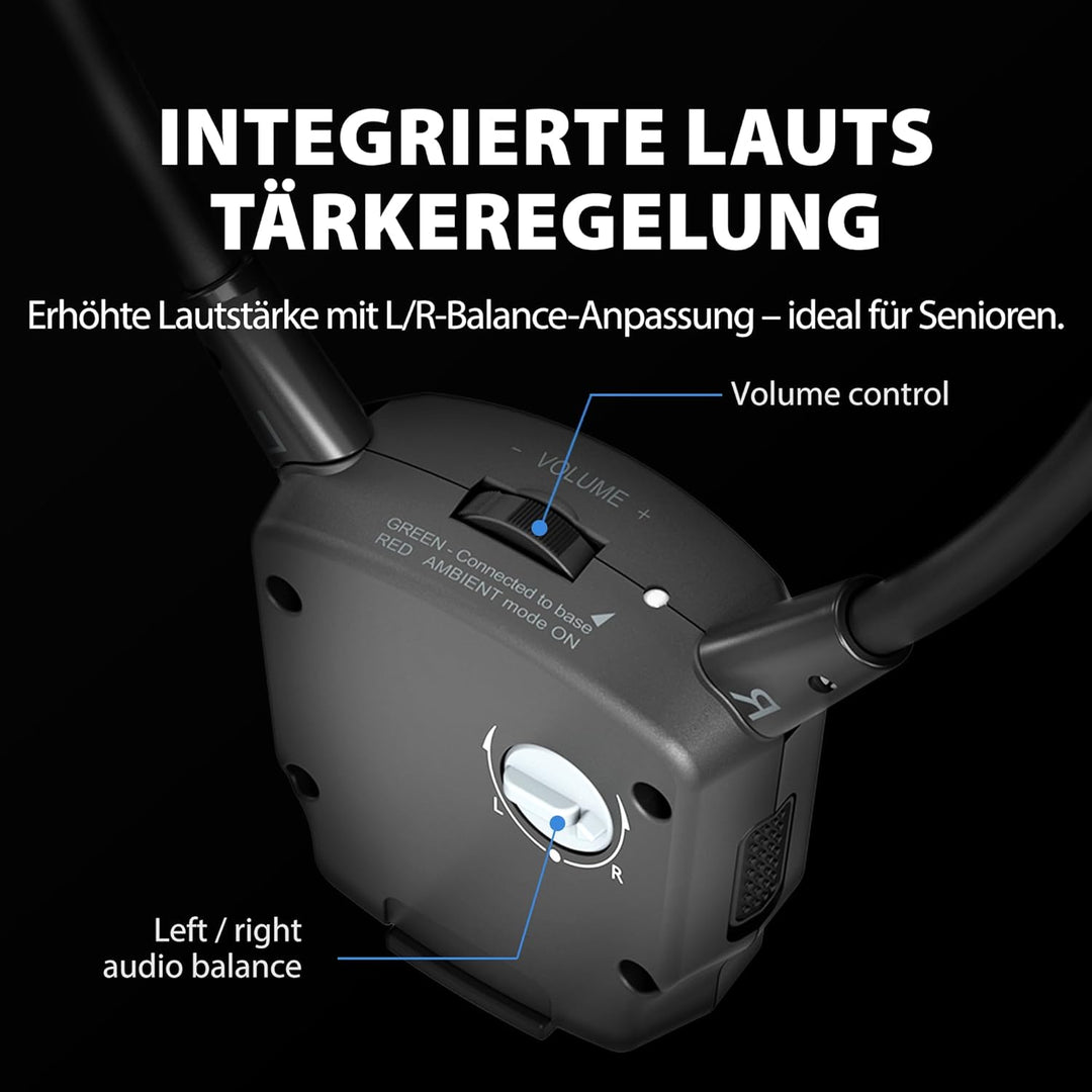 Avantree HT381 - Digitale Kabellose Kopfhörer für Fernseher mit HF-Sender, L/R-Balance-Lautstärkereg
