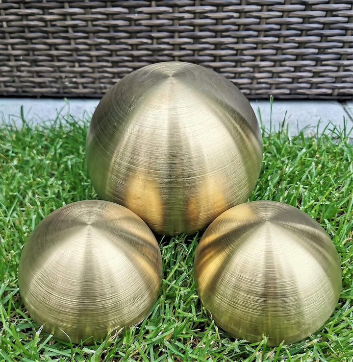 Dekokugel Gold matt gebürstet 3er Set 15-10-10 cm aus Edelstahl Kugel Dekorationskugel Gartenkugel