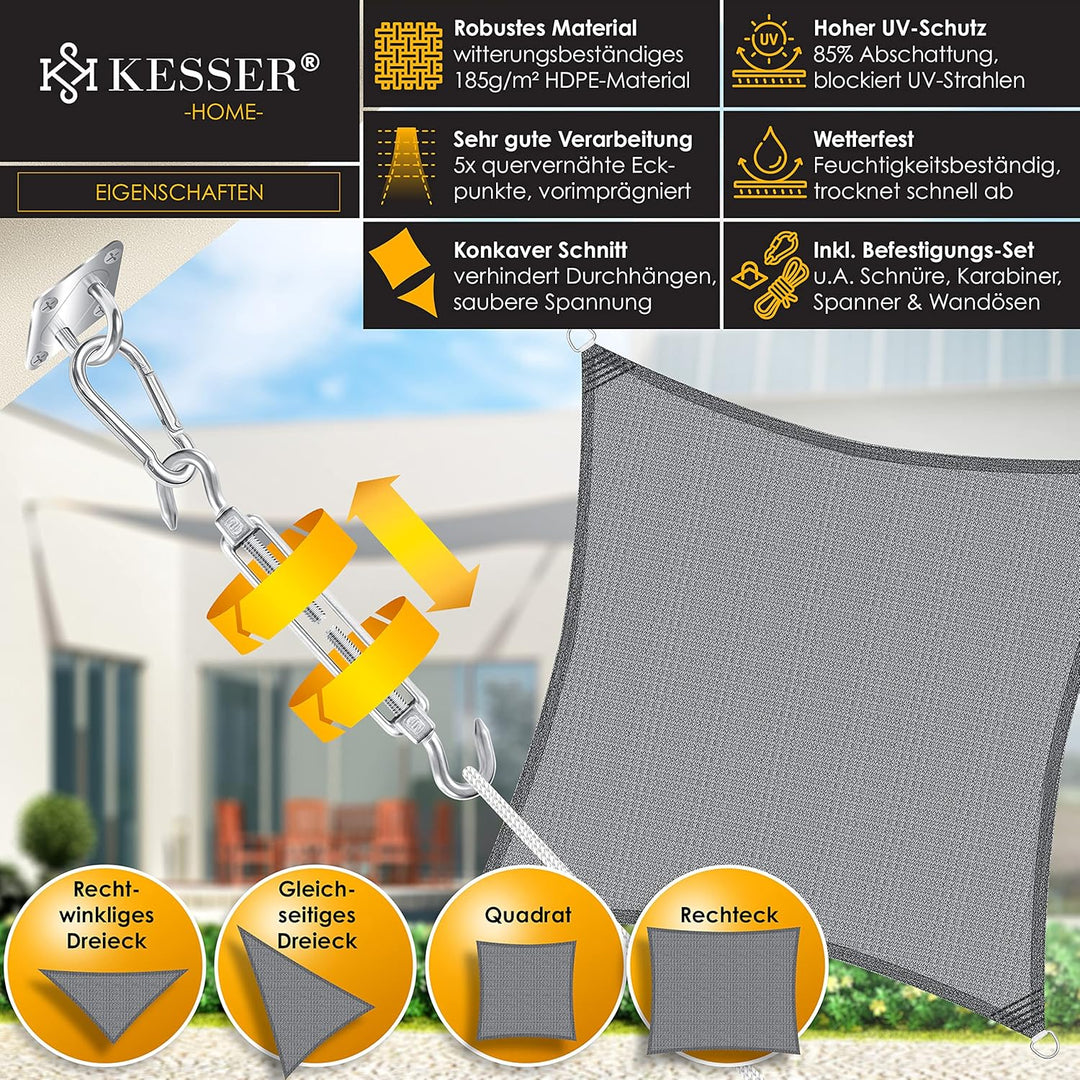 KESSER® Sonnensegel Sonnenschutz Windschutz | HDPE Gewebe | wasserabweisend & windabweisend | Quadra