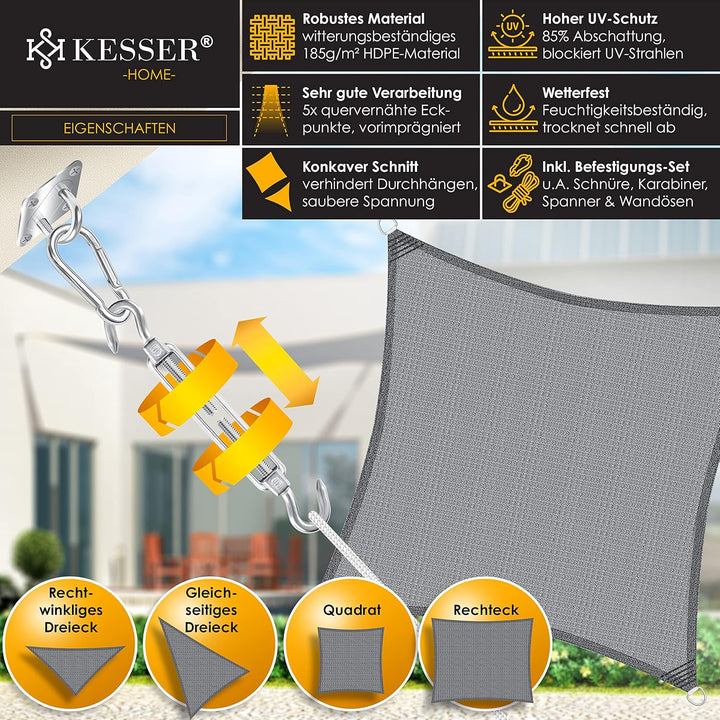 KESSER® Sonnensegel Sonnenschutz Windschutz | HDPE Gewebe | wasserabweisend & windabweisend | Quadra