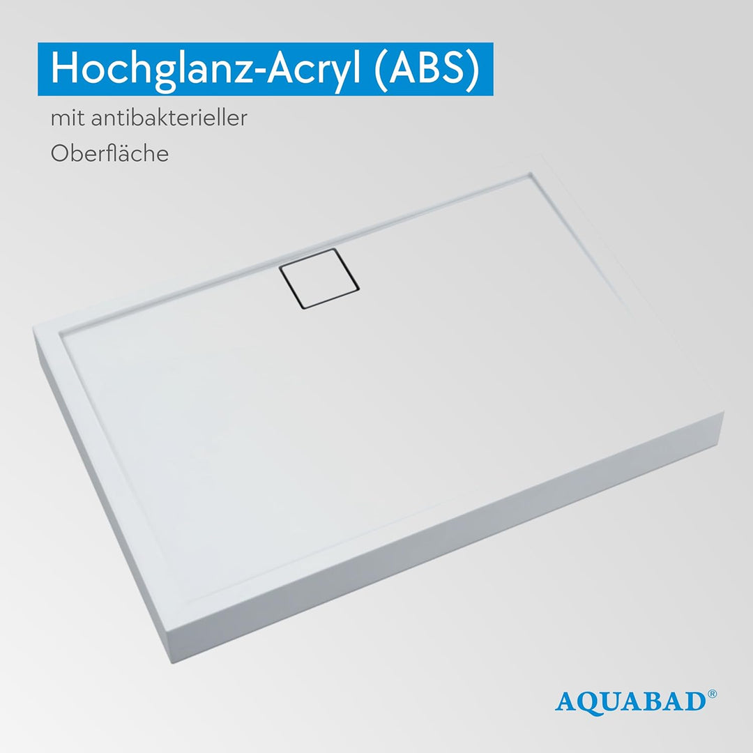 AQUABAD Duschwanne/Duschtasse | Komplettset Finca mit LeakProtect Technologie Smooth White 80x140cm