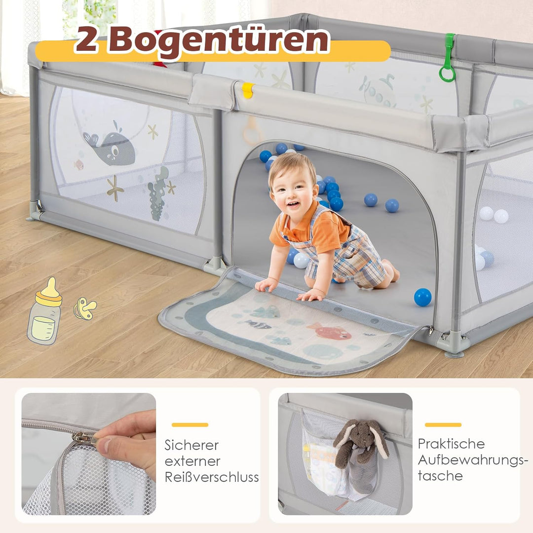 GOPLUS Baby Laufstall mit 50 Spielbällen, Krabbelgitter für Kleinkinder & Säulinge, Laufgitterzelt m