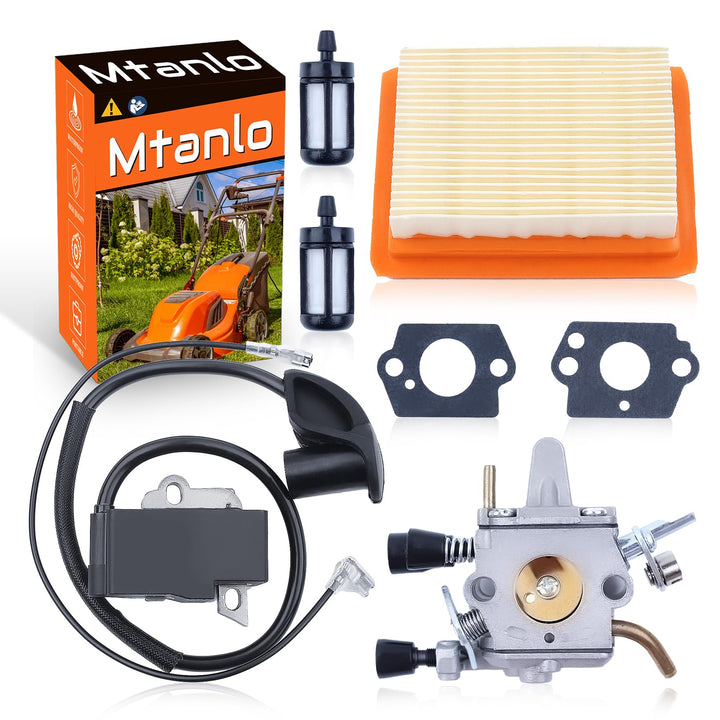 Mtanlo Zündspule Vergaser Kit für Stihl FS120 FS200 FS250 FS300 FS350 Trimmer mit Luftfilter Zündker