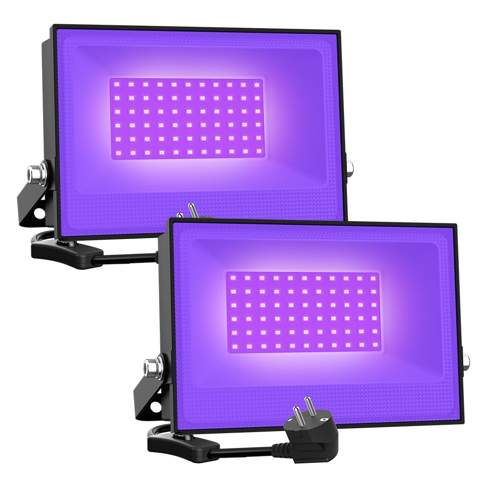 Onforu 2er 50W LED UV Strahler, Schwarzlicht Strahler mit Stecker, IP66 Wasserdicht Schwarzlichtlamp