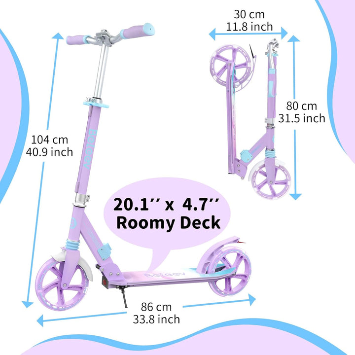 BELEEV Big Wheel Scooter mit LED Leuchtenden Lenksäule, Deck, Höhenverstellbar, ABEC-9, 200mm Räder,