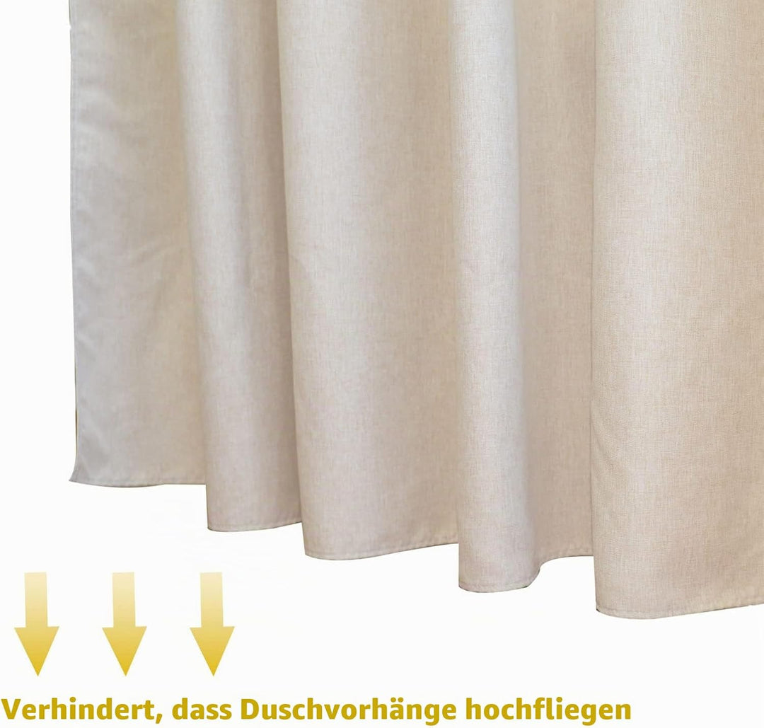 YISURE Hakenlos Duschvorhang 180x180 leinenoptik Kunstleinen, schwer Beige Crème Schmal Badevorhang