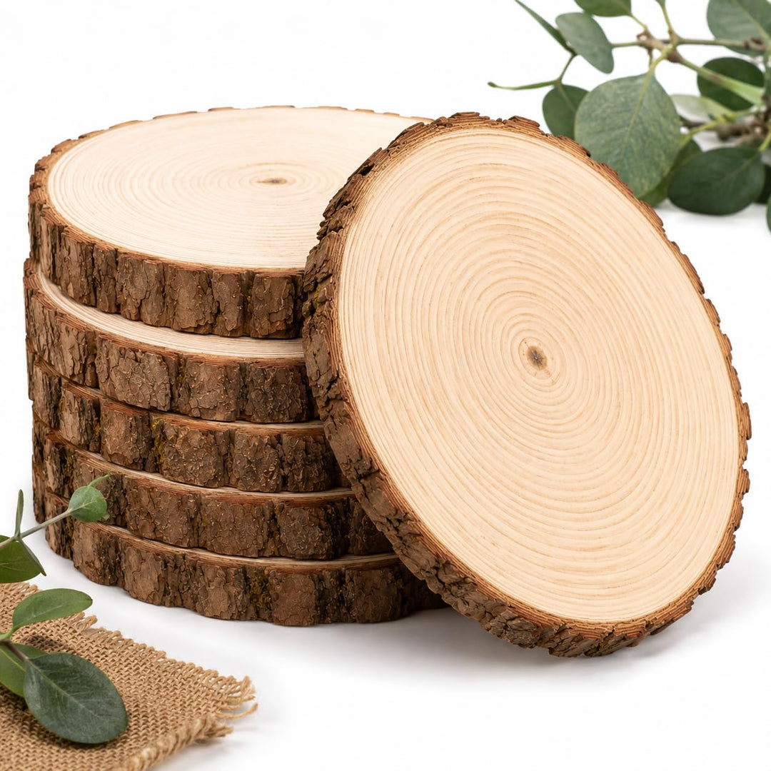 12er Set Holzscheiben 20 cm Durchmesser,Baumscheiben Naturholz mit Rinde,Runde Holzscheiben zum Bast