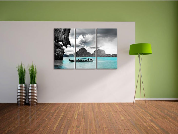 Pixxprint Thailand Phuket Playa Paradisiaca / 3-Teilig/Gesamtmass 120cm Leinwandbild bespannt auf Ho