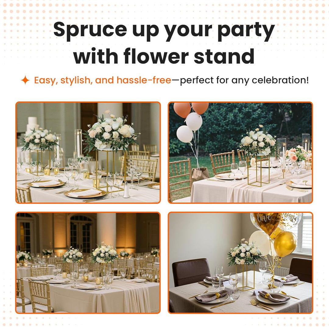 YALLOVE 10 Pcs 40cm Metall Blumenständer, Gold Mittelstücke Vasen Stand mit klaren Acrylplatten, geo