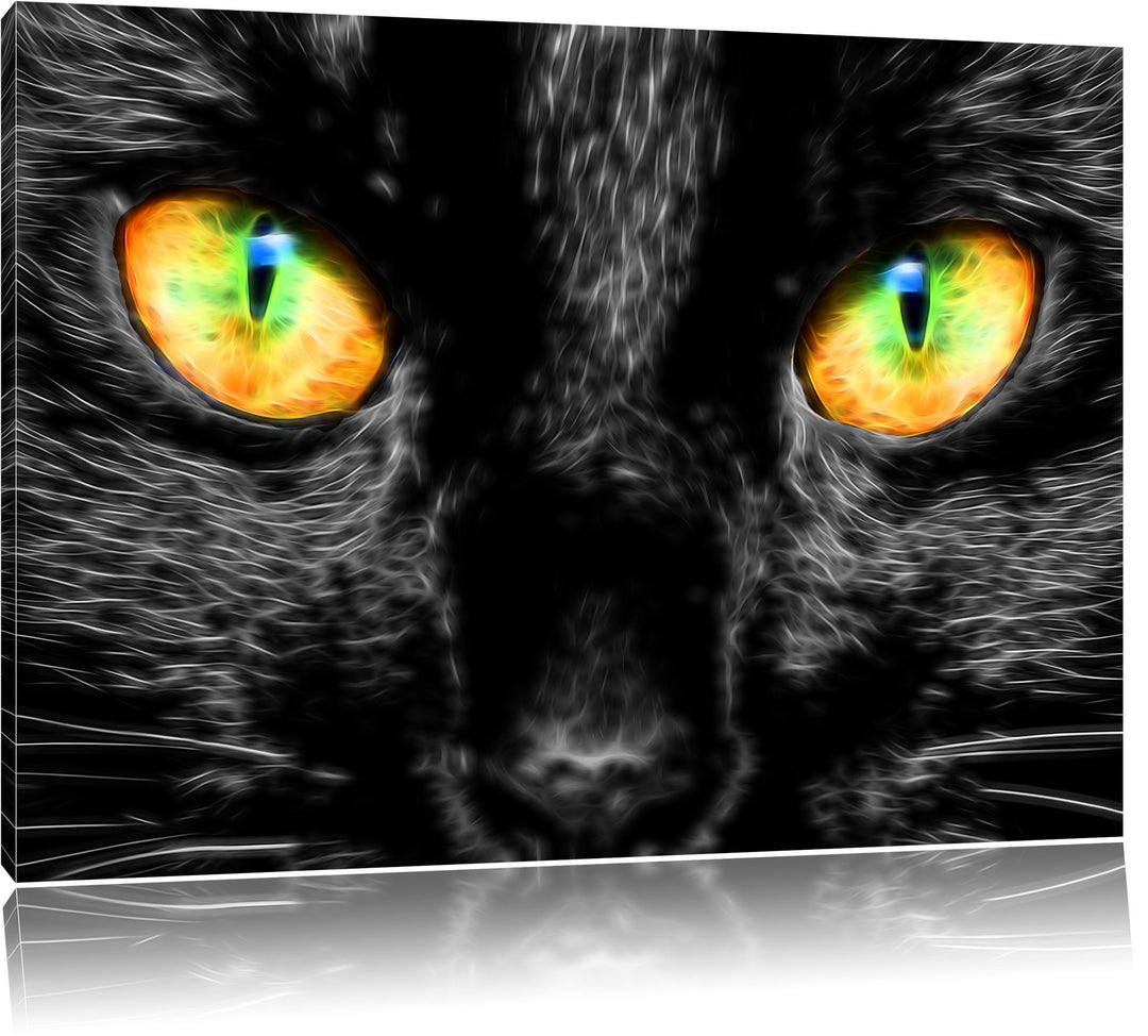 schwarze Katze mit magischen Augen schwarz/weiss Format: 100x70 auf Leinwand, XXL riesige Bilder fer