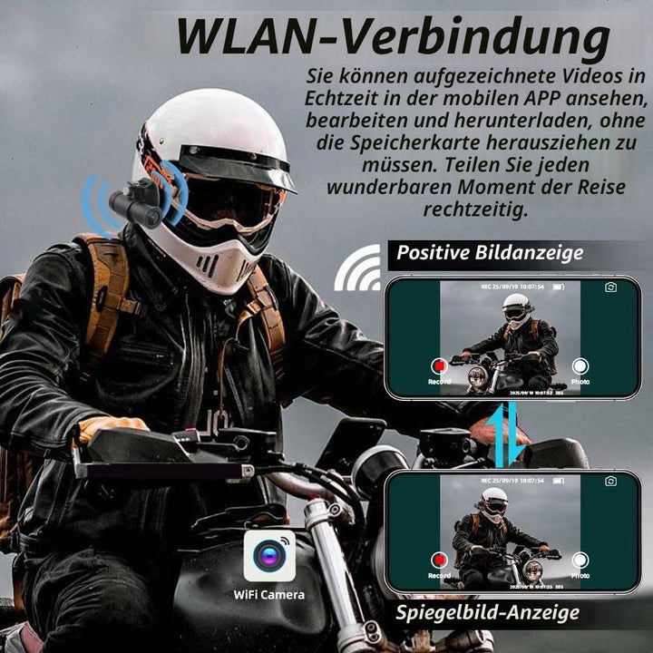 VSYSTO Fahrrad Motorrad Helm Kamera, Auto Power On/Off, WiFi HD 1080P 150 ° Weitwinkel Sternlicht Na