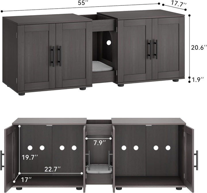 Katzenklo Schrank, 140 x 45 x 57 cm Versteckte Katzenschrank | Katzenkloschrank für 2 Katzen mit 2 F