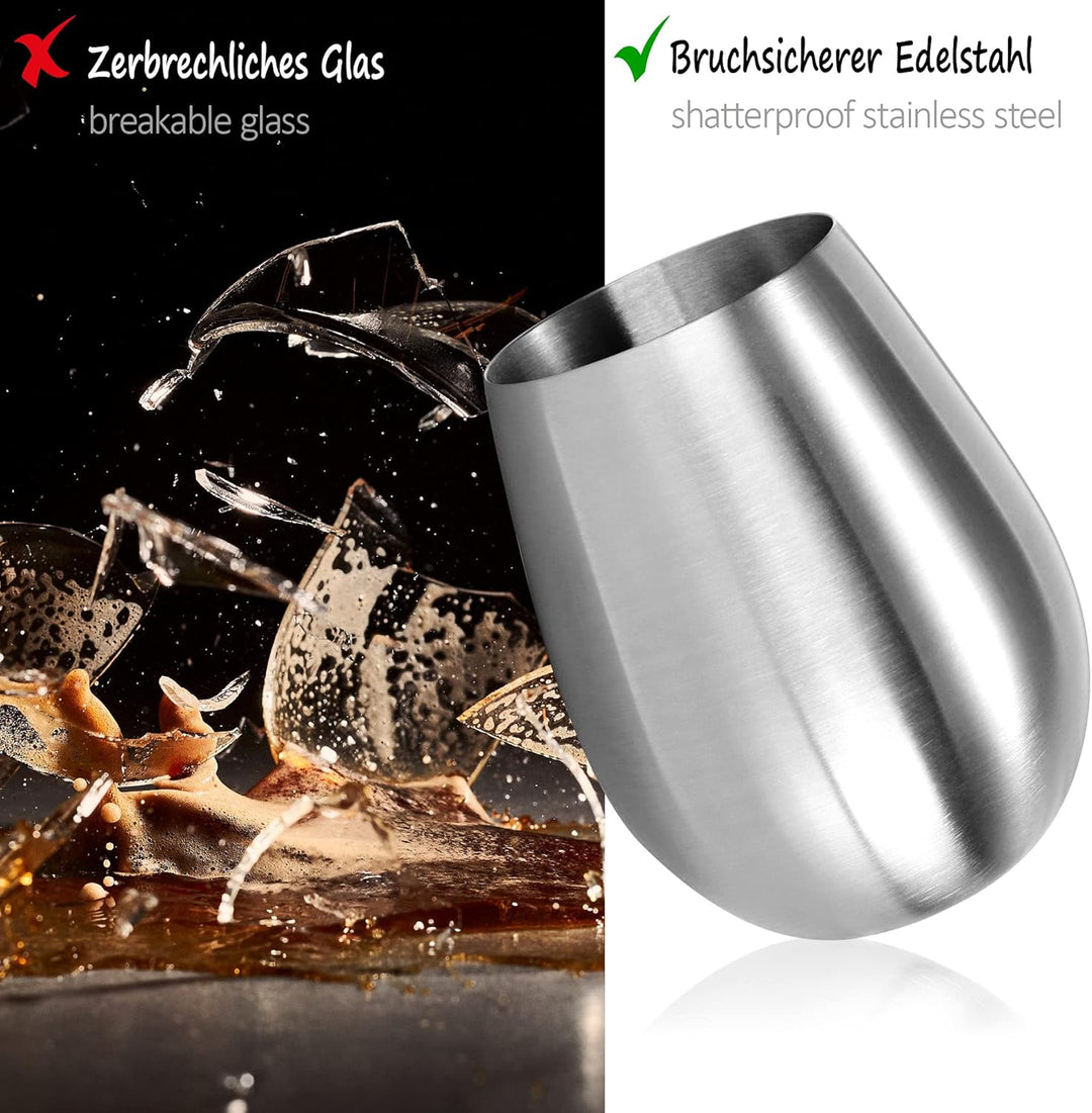 COM-FOUR® 4x Weinglas aus Edelstahl - Weinbecher 500 ml für Reisen - Edelstahl-Becher To Go - Stiell