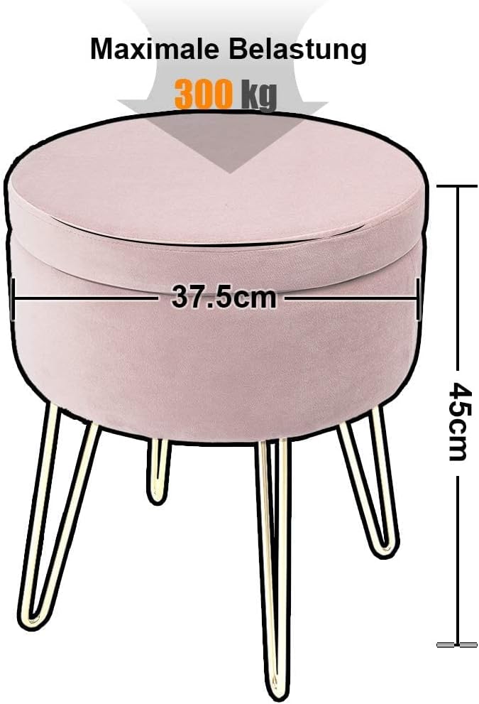 Zedelmaier Runder Sitzhocker Schminktisch Hocker Ottoman Gepolsterter Hocker Abnehmbarer Bezug Metal