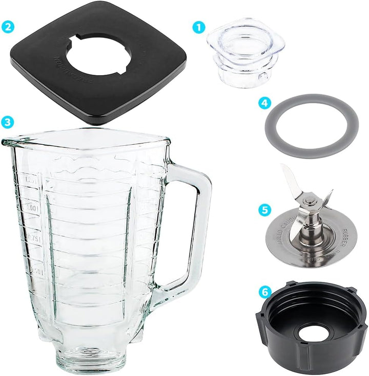 Ersatzteile für 5 Tassen, quadratisches Glas, mit Klinge, kompatibel mit Oster Classic Series Mixer