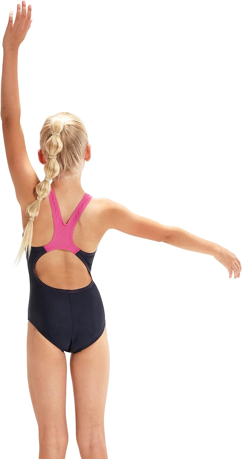Speedo Mädchen Digital Placement Splashback Badeanzug 5 Jahre Marineblau/Rose Violet/Blau Flame/Hell