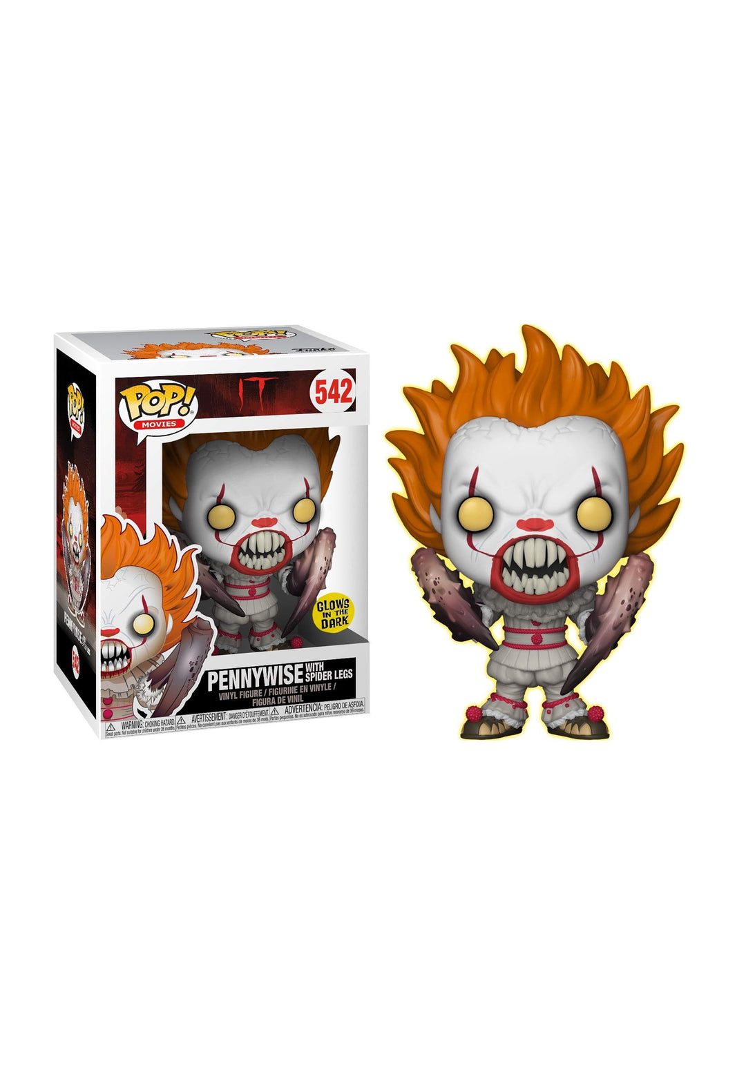Funko 194550 Figur 542 It Pop Vinyl Pennywise W/Spider Legs, GITD, 9 cm, Mehrfarbig, FU12ZZ38774