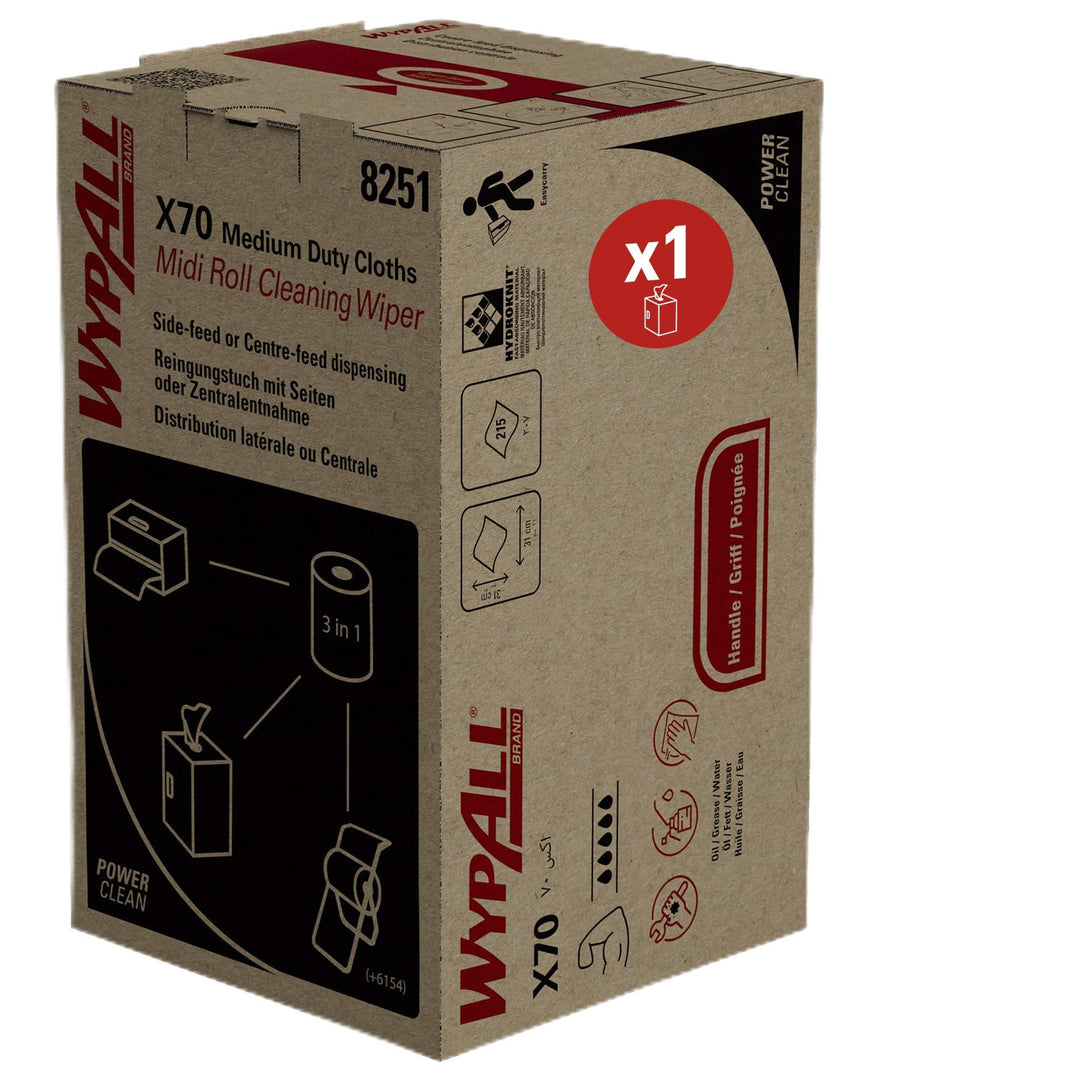 WypAll X70 Power Clean Reinigungstücher für mittelschwere Reinigungsaufgaben 8251 – 2-in-1 Midi-Roll