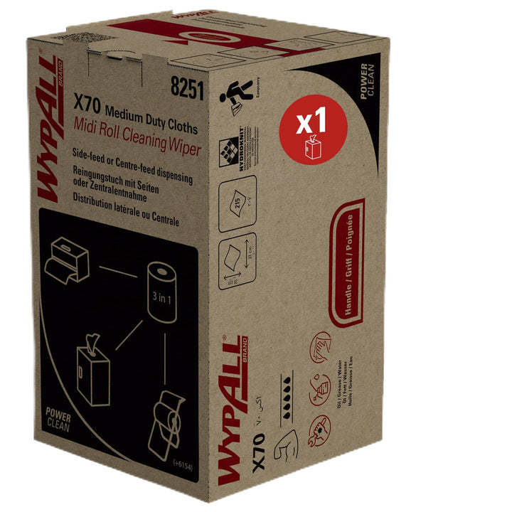 WypAll X70 Power Clean Reinigungstücher für mittelschwere Reinigungsaufgaben 8251 – 2-in-1 Midi-Roll