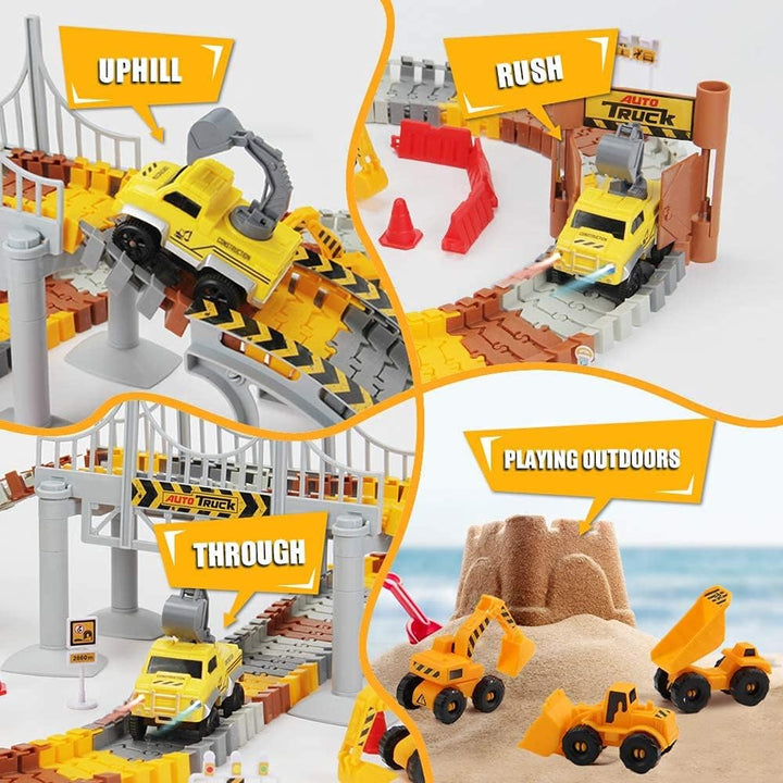 Konstruktion Rennstrecken Set, Flexible Train Tracks w/ 2 Electrische Konstruktion Rennrad w/Licht,E