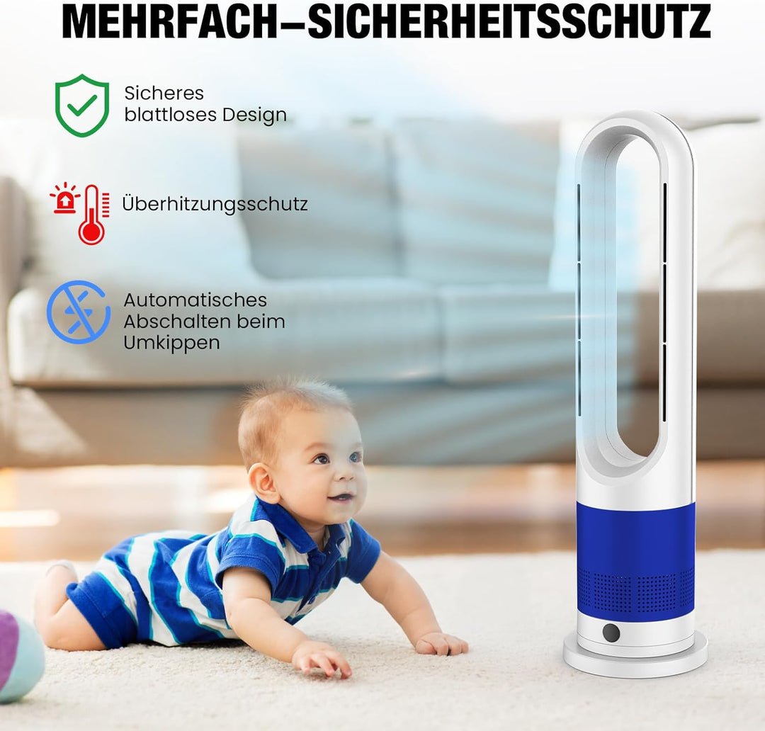 Turmventilator, Rotorlos Ventilator mit Kühlung und Heizen, Luftkühler sehr Leise, 8 Stufen Tower-Ve