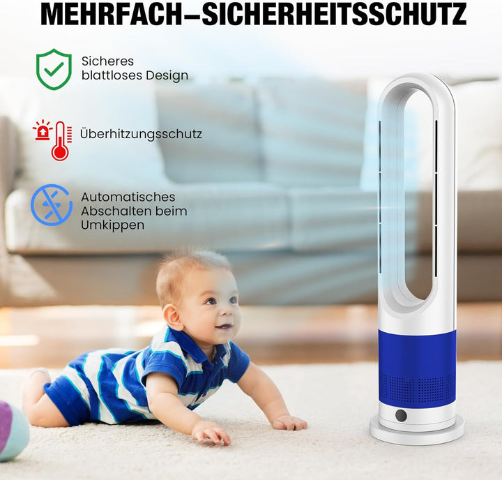 Turmventilator, Rotorlos Ventilator mit Kühlung und Heizen, Luftkühler sehr Leise, 8 Stufen Tower-Ve