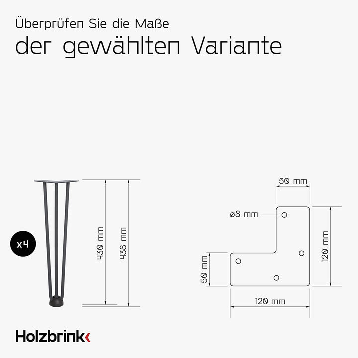 HOLZBRINK - Tischbeine aus Metall | Möbelfüsse | Schreibtischbeine | Metallfüsse | Perfekt für Zu Ha