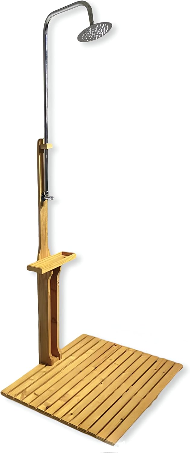 BURI Gartendusche aus geöltem Kiefernholz mit verzinktem Eisen 75x75x221cm Dusche Garten Aussendusch