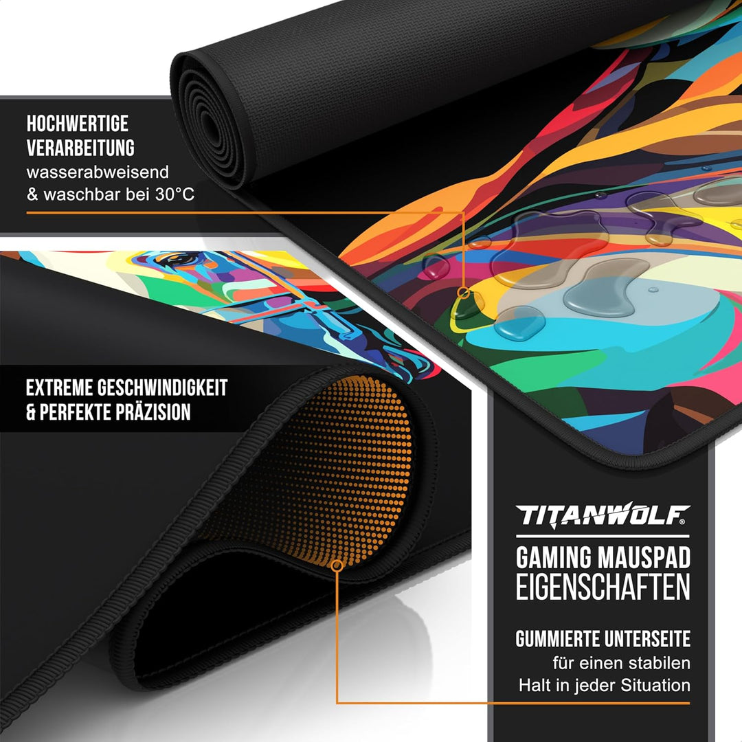 TITANWOLF - XXL Speed Gaming Mauspad 900 x 400mm - XXL Mousepad - Tischunterlage Large Size - verbes